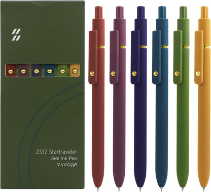 UIXJODO Gel Pens, 5 Pcs 0.5mm Black Ink Pens Fine Point Smooth Writing Pens with Silicone Grip, High-End Series Metal Clip Retractable Pens for Journaling Note Taking (Vintage)