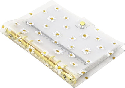 A6 A5 6-Holes Colorful PVC Cover Round Ring View Binder with Snap Button Closure File Folder for Loose Leaf Sheet Protectors Notebook Refill (Pink Daisy, A5 Mini Set) - Colors B
