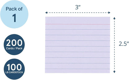Roaring Spring Mini Index Cards 3"x2.5", 200 Count, 100# White Single Sided Ruled Paper, In Convent Tray Holder, Blank on Back (Pack of 1)