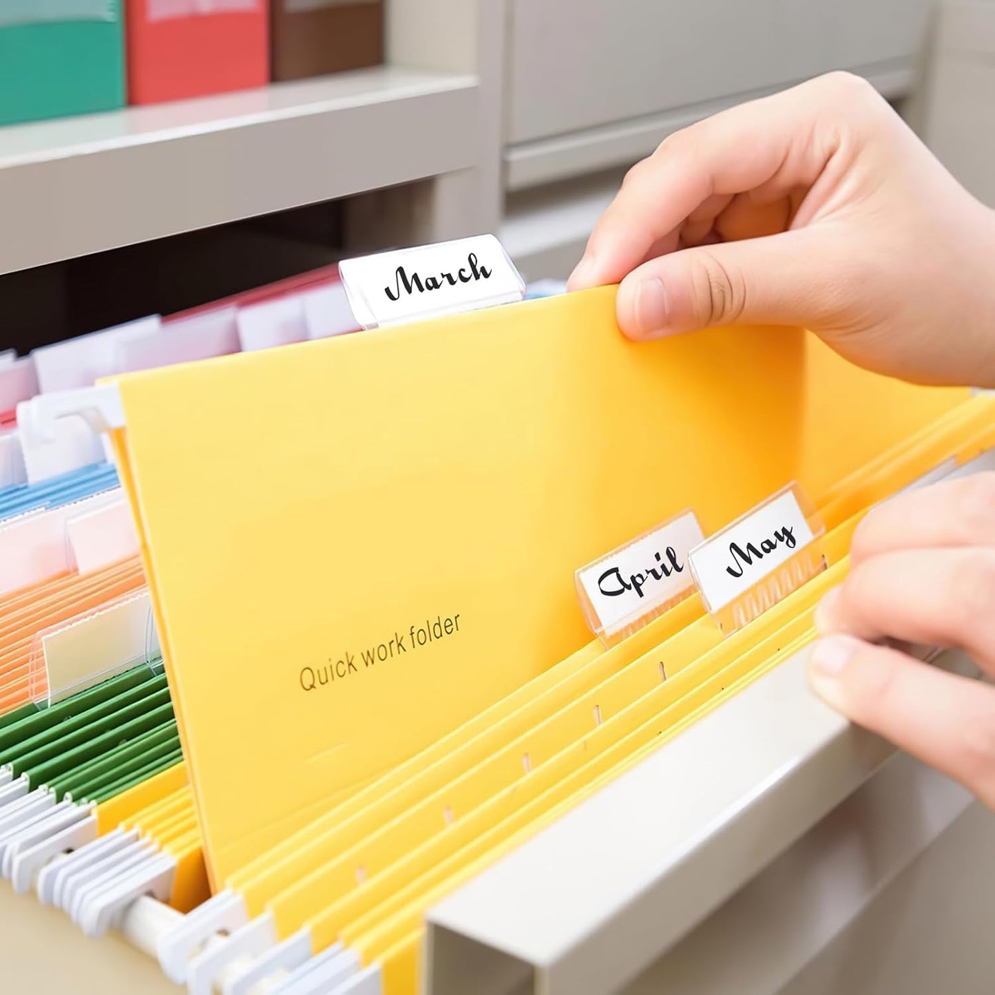 200 Pcs Hanging File Folder Tabs and 200 Pcs 2 Inch Inserts Labels, Plastic File Folder Tabs for Hanging Folders Files (Transparent)