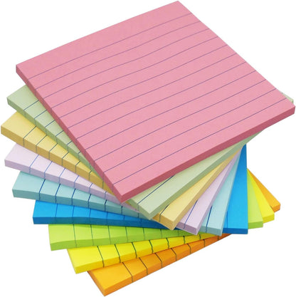 9 Pack Lined Sticky Notes 4x6 in Post Sticky Notes with Lines, 9 Bright Colors Self Sticky Notes Pad Its, Large Ruled Sticky Note for Office, Home, 35 Sheets/Pad