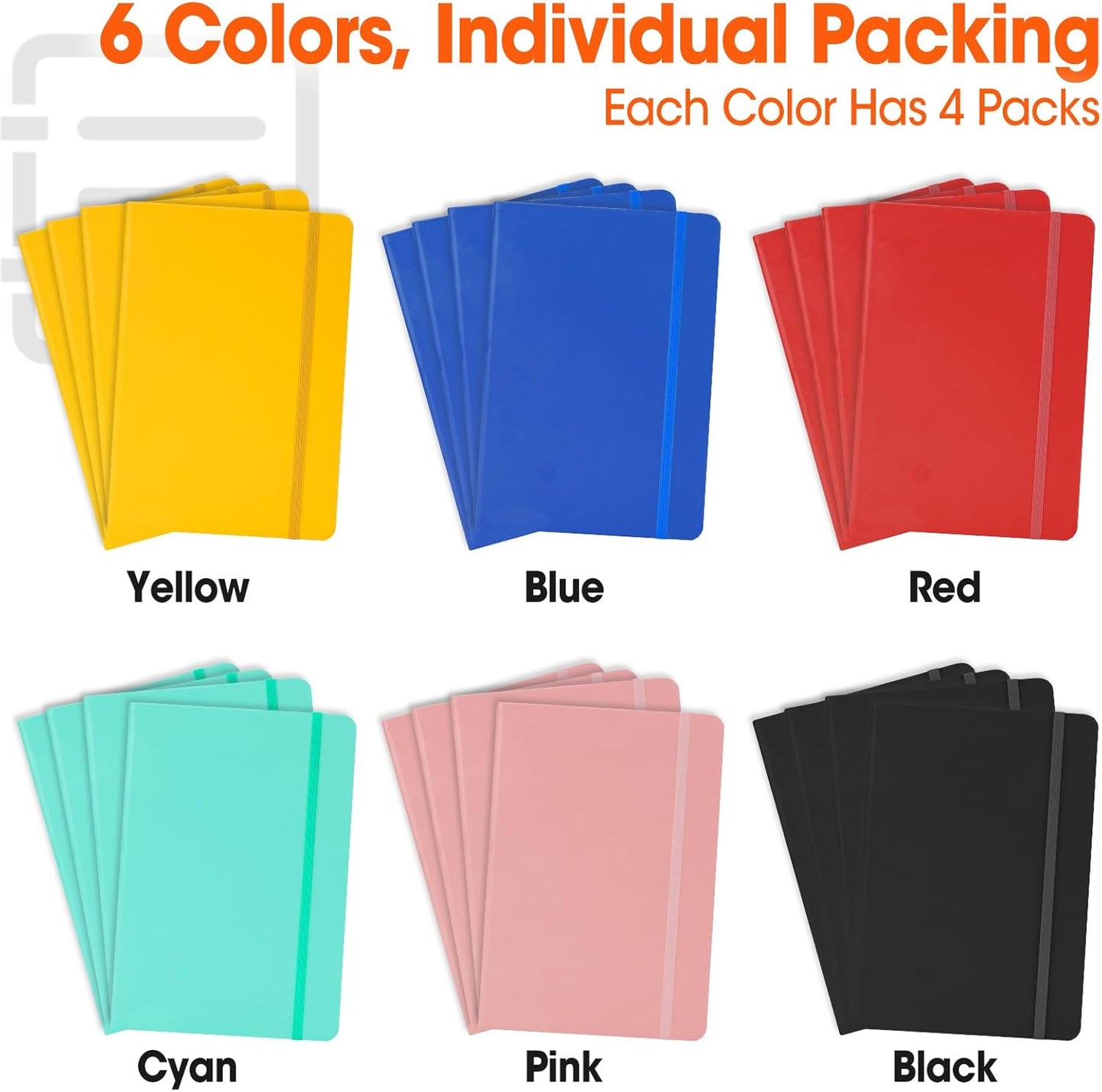 12 Pack Lined Journal Notebook for Work, 200 Pages, Medium 5.5 in x 8.3 in, 6 Colors A5 College Ruled, Hardcover Journaling Notebooks for Writing, Note Taking