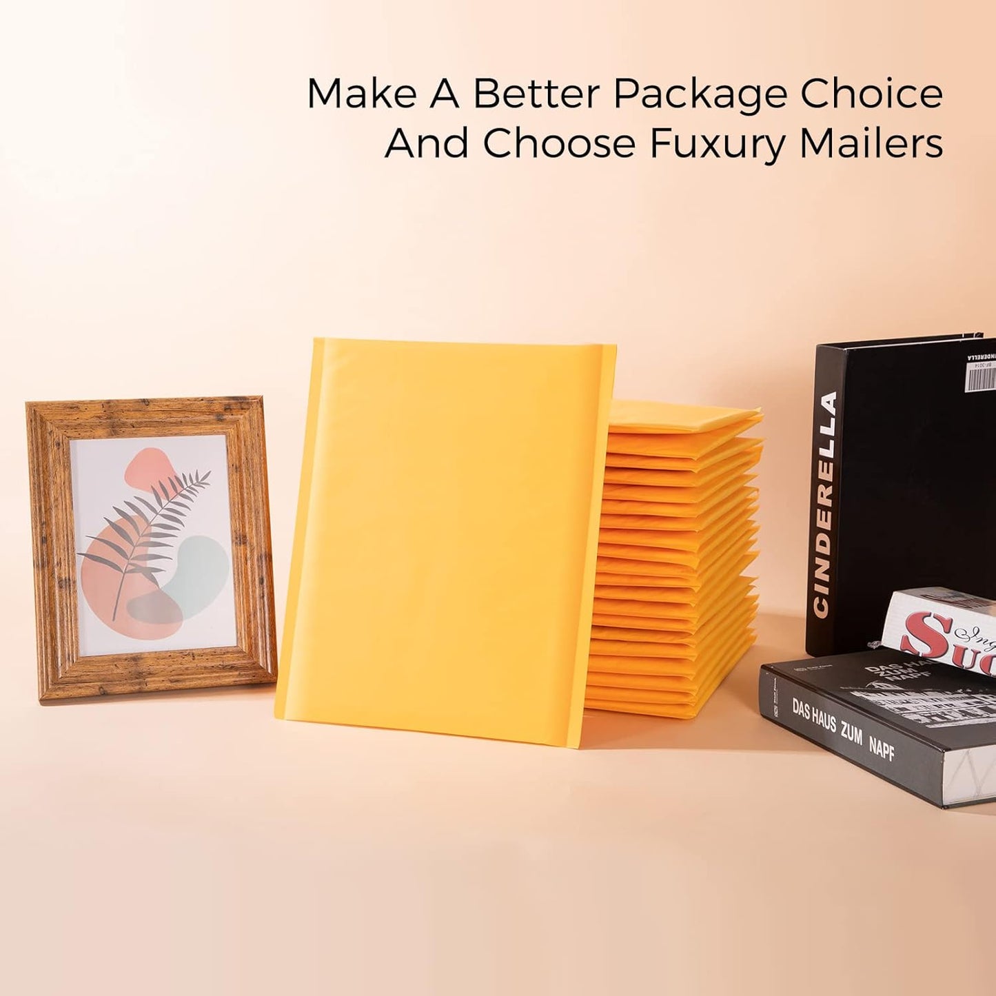 Fuxury Kraft Bubble Mailer 4x8” 50Pack Padded Envelopes Usable Size 4x7" Strong Adhesion Thick Bubble Envelopes Waterproof Cushioned Bubble Mailers Packaging for Small Business #000 Yellow