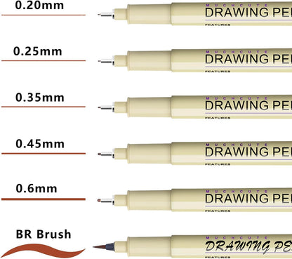 Muchcute Extra Fine Point Writing Pens:6 Black 0.25mm Ultra Thin Micron Pen 01 No Bleed Bible Journaling Study Supplies Annotation Smooth Waterproof Micro Line Tip Fineliner Gel Felt Ink Markers Stuff