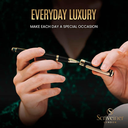 Scriveiner Midnight Blue Rollerball Pen - Stunning Blue Lacquer Luxury Pen, Chrome Finish, Schmidt Ink Refills, Men & Women, Professional, Executive Office, Nice Pen