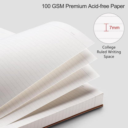 RETTACY Lined Journal Notebook, 2-Pack, 204 Numbered Pages per Pack, B5 Medium 7.6" × 10", Leather Softcover, 100 GSM Thick Paper, for Writing, Work, School (Black & Dark Green)