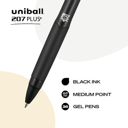 uniball 207 Plus+ Retractable Gel Pens, Medium Point (0.7mm), Black, 4 Pack