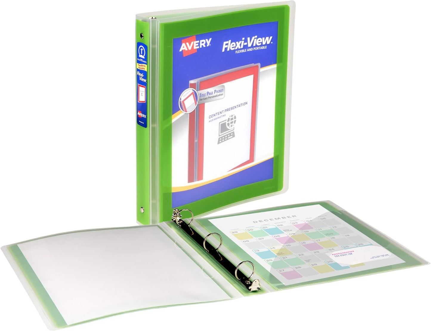 Avery Flexi-View 3 Ring Binder, 1 Inch Round Rings, 1 Chartreuse Green Binder (17608)