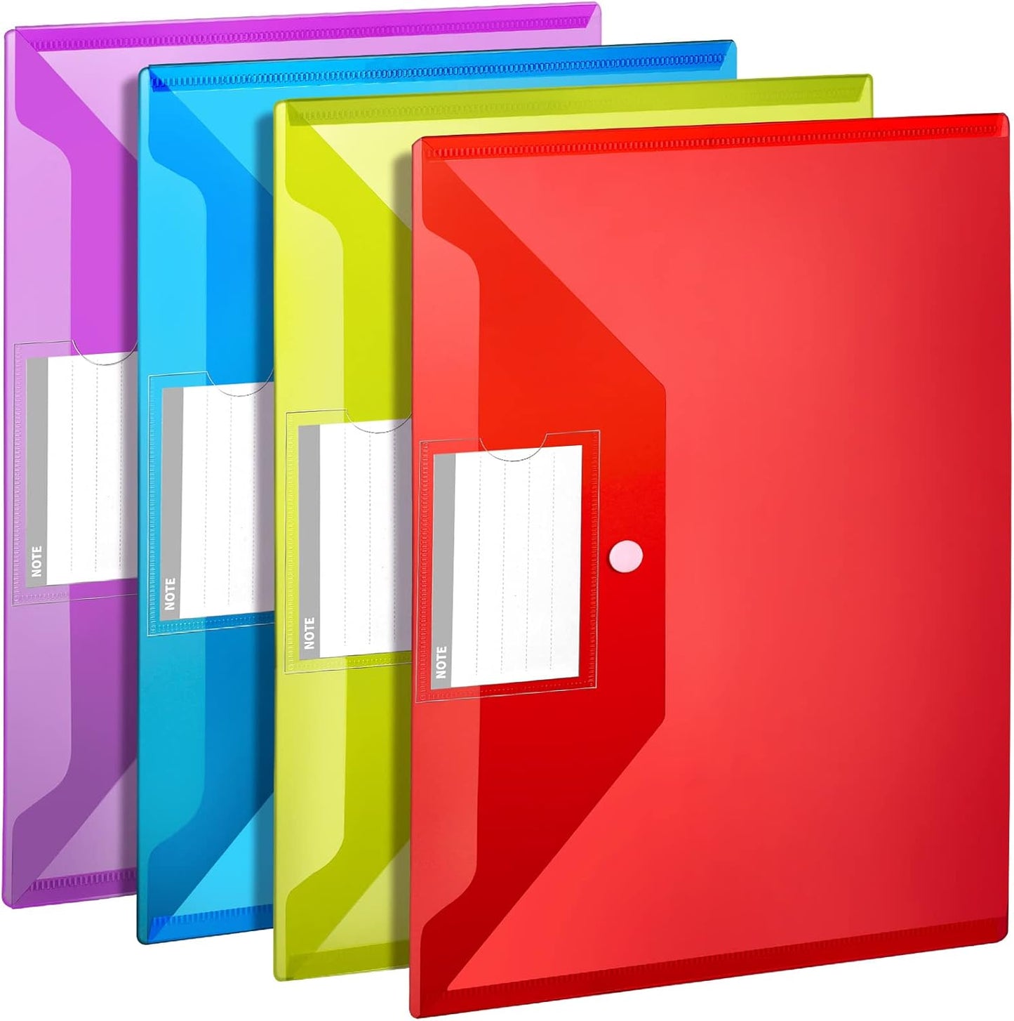 LEOBRO Plastic File Folders with Pocket, 24PCS Plastic Envelopes with Snap Closure, Folders for Documents, Reusable File Bags, A4 Size