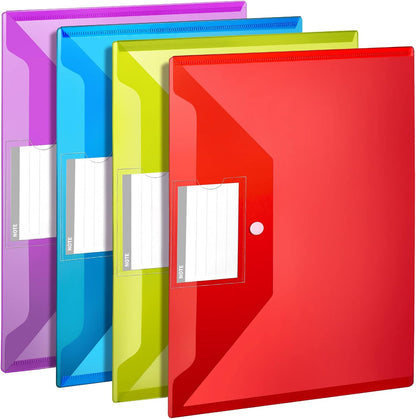 LEOBRO Plastic File Folders with Pocket, 24PCS Plastic Envelopes with Snap Closure, Folders for Documents, Reusable File Bags, A4 Size