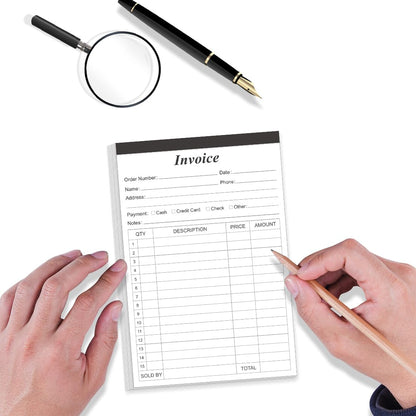 Invoice Receipt Book with Cardboard 2-Part Carbonless, 5.5" x 8.5" Order Forms, 50 Sheets Carbonless Sales Invoice Book for Small Business
