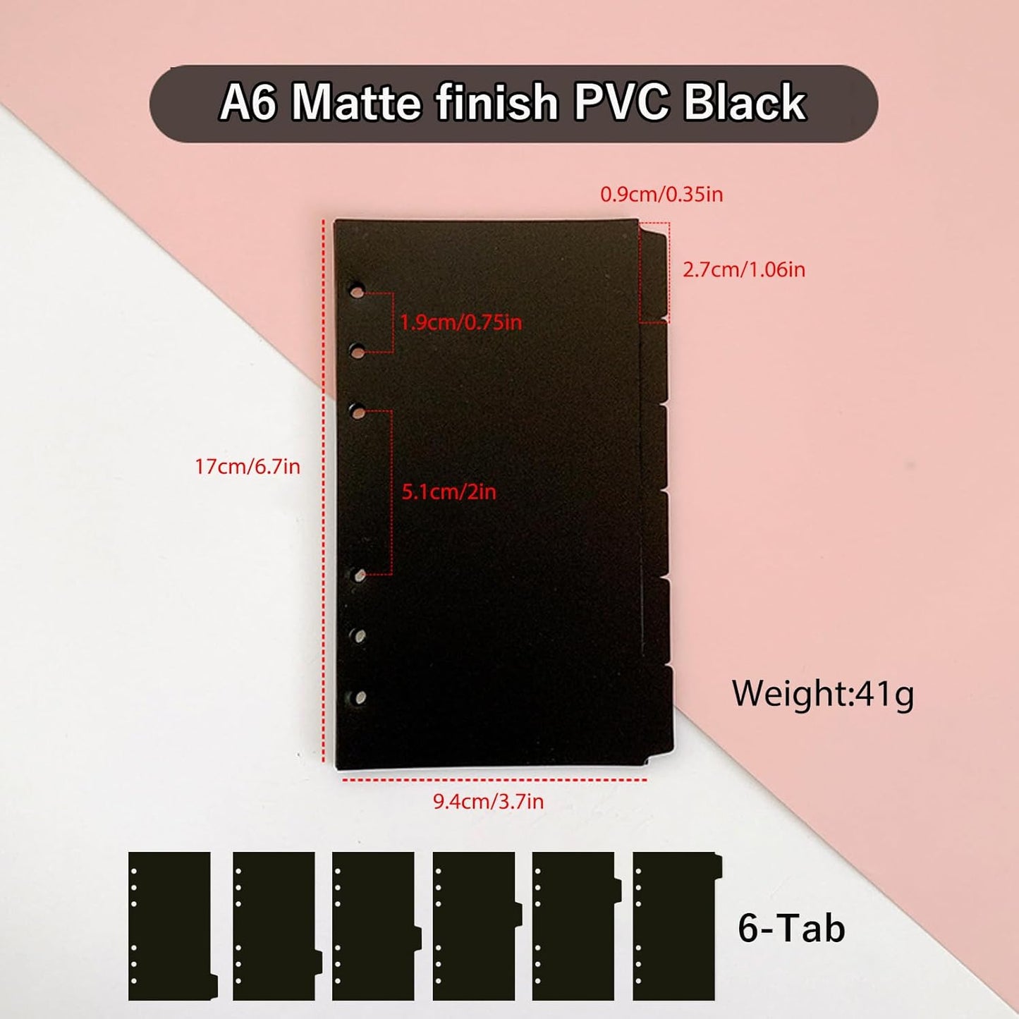 DY.2ten Black Binder Dividers for 6-Holes Ring Binder, 1/7 Cut Tabs, A5 Size, Sturdy Plastic Dividers with 7 Tabs for School Office Home, 2 Sets, 14 Dividers, 2 Tab Stickers.