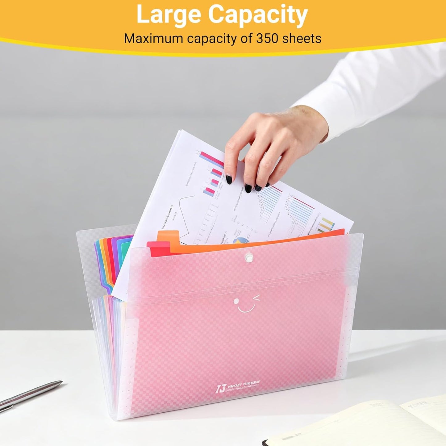 2PCS Expanding File Folder with 13 Pockets, Accordion A4 File Organizer with 160PCS Labels, Plastic Portable Receipt Paper Bill Document Organizer for School Office Supplies (Black)