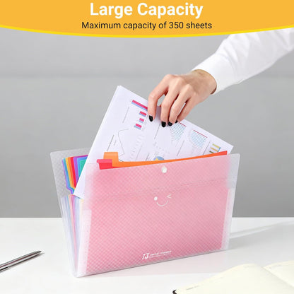 2PCS Expanding File Folder with 13 Pockets, Accordion A4 File Organizer with 160PCS Labels, Plastic Portable Receipt Paper Bill Document Organizer for School Office Supplies (Black)