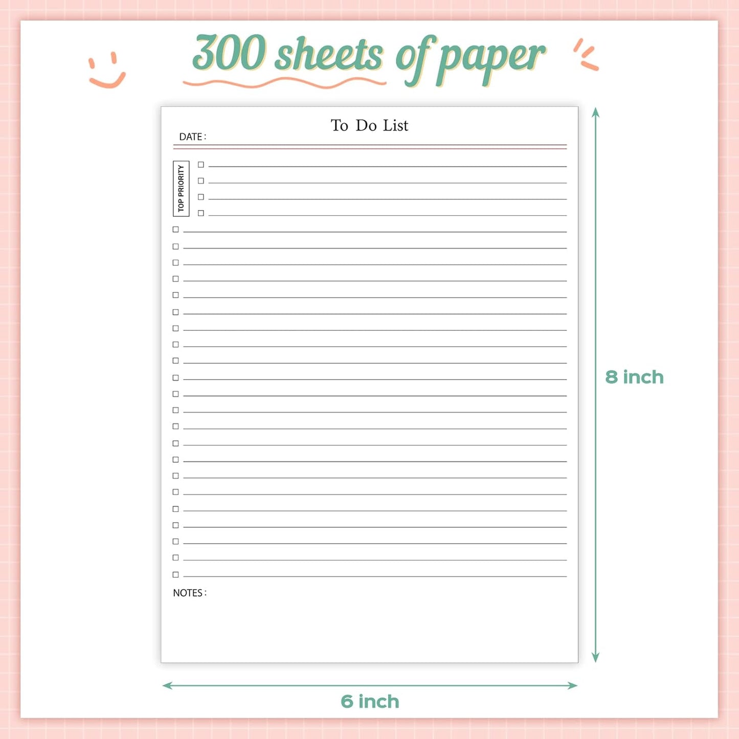 Spakon 300 Sheets Daily to Do List Notepad Notebook Library Card to Do Planner Checklist Memo Writing Pad Schedule Reminder Office Homework Planner for Task, 6" x 8(Retro,Beige)