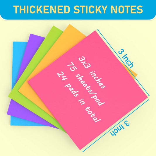 Sticky Notes 3x3 Inch (48 Pads) Bright Colors Self-Stick Memo Pads, Thick Paper Easy to Stick & Remove