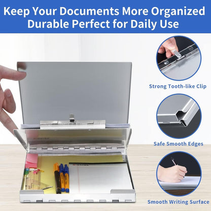Sunnyclip Aluminum Clipboard with Storage(Memo Size), Recycled Metal Form Holder Binder Fits Paper Size up to 5.66 x 9.5 inches, A5 Size