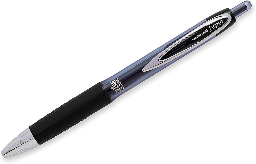 Uni-Ball Signo 207 Retractable Gel Pen, 0.5mm Micro Point, Black, Pack of 6
