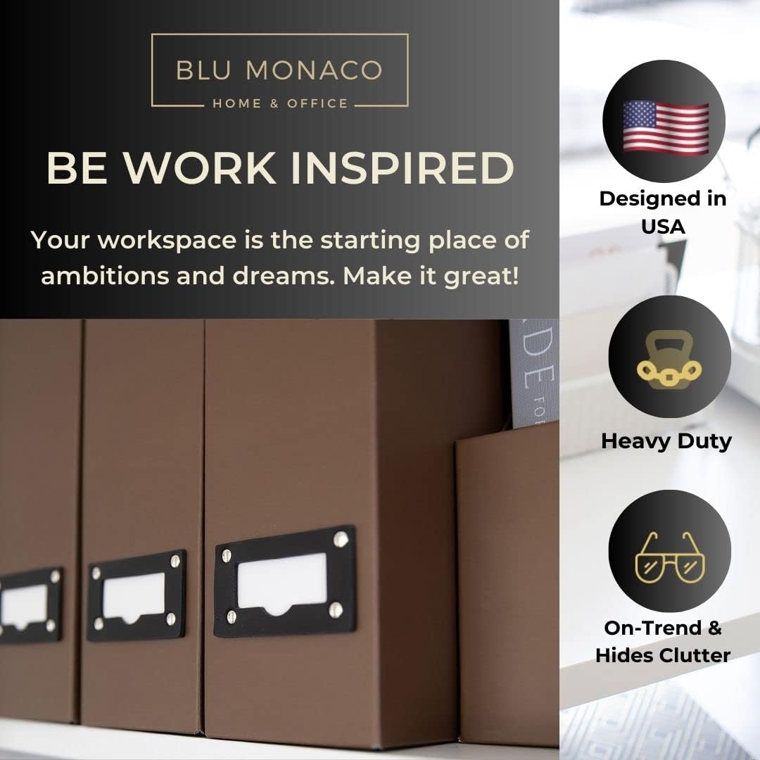 BLU MONACO Foldable Black Magazine File Holder | Set of 6 Cardboard Desk Organizer Boxes | Vertical Magazine File Holder | Standing File Holder | Office Classroom or Home