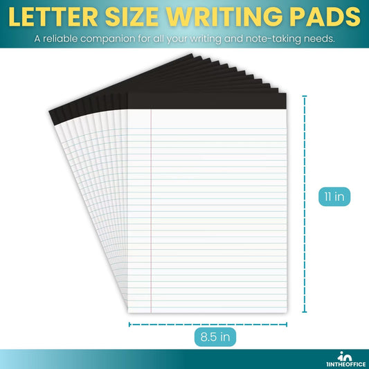1InTheOffice Note Pads 8.5 x 11, Wide-Ruled Letter Size Writing Pads, White 50 Sheets per Notepads, 12 Pack