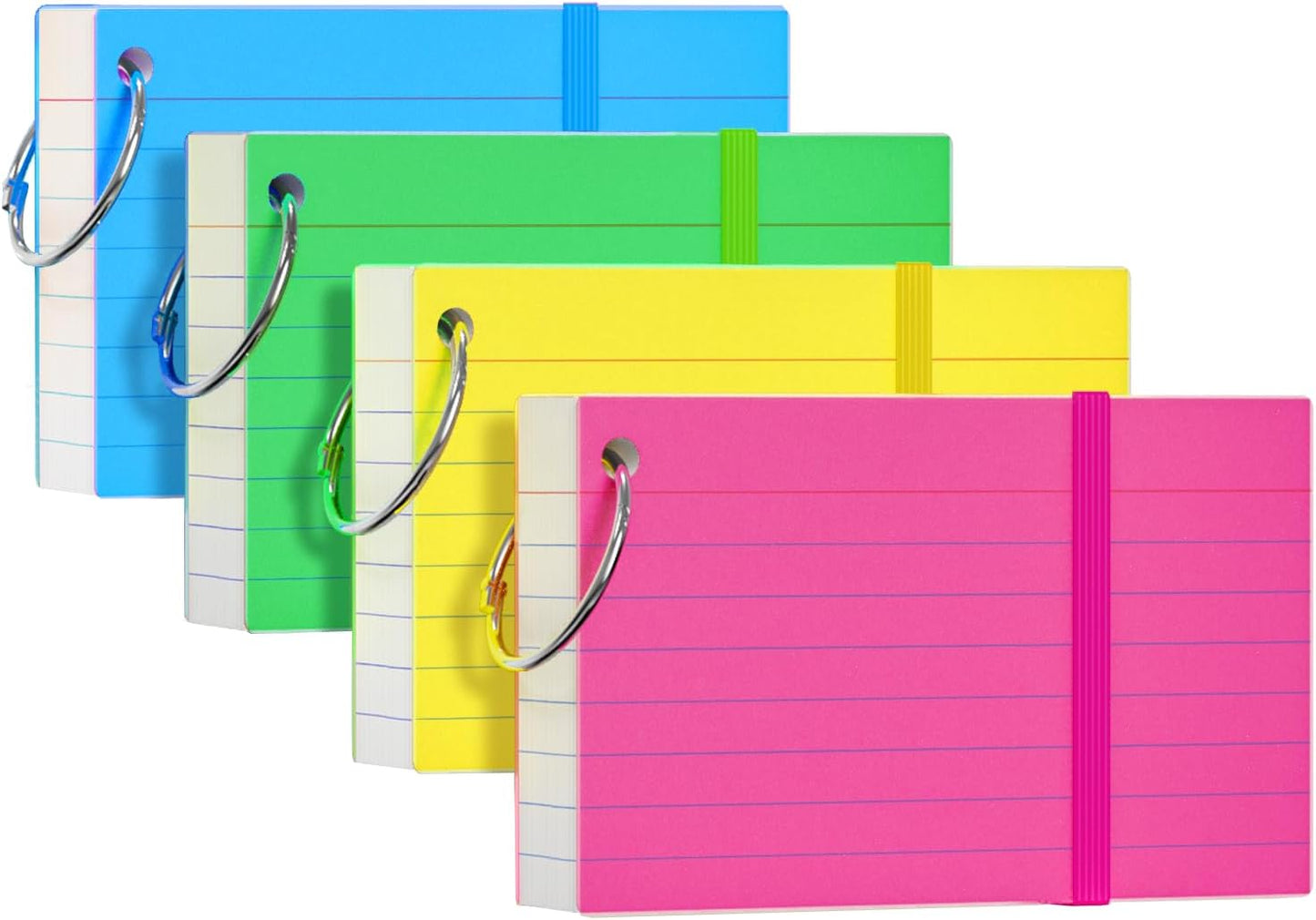 YIZUUN Index Cards 3x5, Flash Cards with Ring, 200 PCS, Ruled Note Cards, Flash Cards for Studying, 4 Packs of 50 sheets, 3x5 Note Cards for Office, Home, School