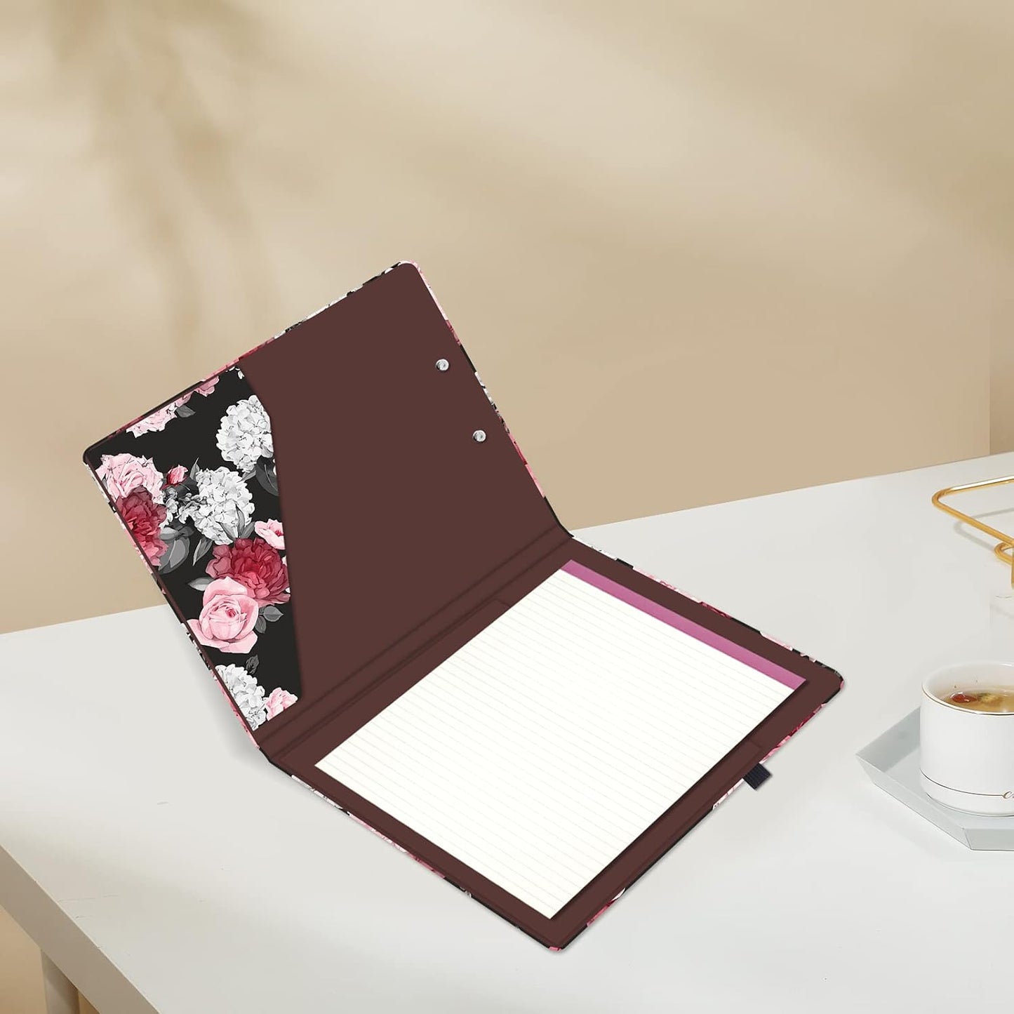 Hongri Clipboard Folio with Refillable Lined Notepad and Interior Storage Pocket for Students, Classroom, Office, Women, Man, Cute Custom Pattern, Size 12.8 x 9.2 in, Classic Flower