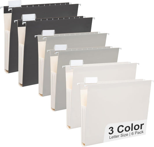 Y YOMA Letter Size - 24 Pack Extra Capacity Hanging File Folders Accordion Decorative File Folder Cute Colored Hanging Folder Organizer for Office Home with 1/5-Cut Adjustable Tabs, Mocha Color