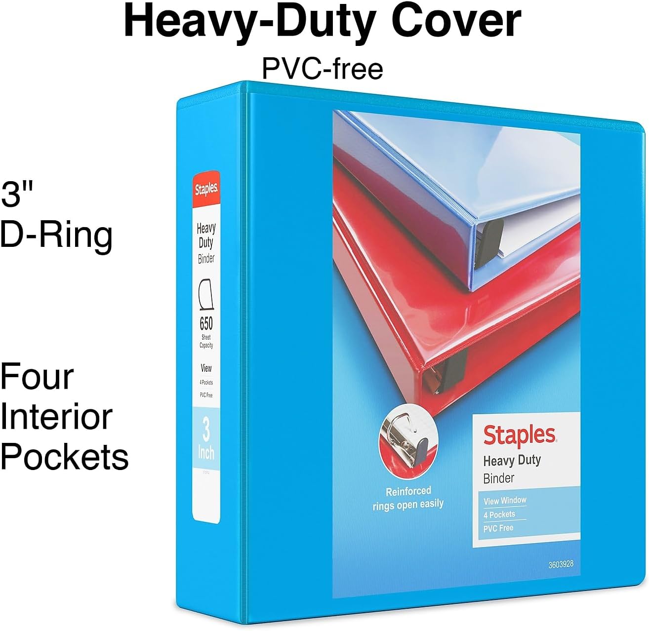 Staples Heavy-Duty 2-Inch D-Ring View Binder, Reinforced Spine, Holds Up to 450 Sheets, Gray, for Office & School