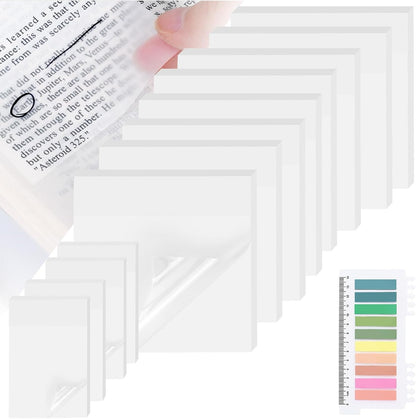 6 Pads Transparent Sticky Notes with Sticky Tabs, Tecolu 3x3 inch Clear Sticky Notes【Waterproof, 5X Adhesive Strength】, See-Through Translucent Sticky Notes for School Office Bible Study Supplies
