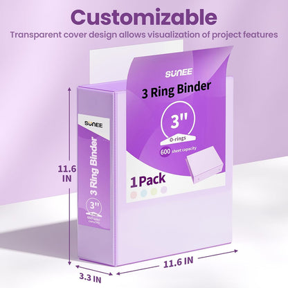 SUNEE 3 Ring Binder 3 Inch 1 Pack, Clear View Binder Three Ring PVC-Free (Fit 8.5x11 Inches) for School or Office Supplies, Pink