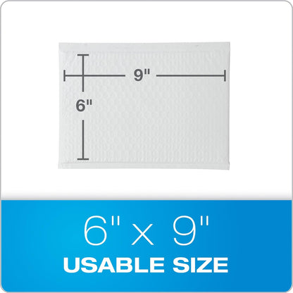 Quality Park Bubble Mailers, 6 x 9 Inch, White Poly Mailers, Padded Envelopes, Shipping Envelopes, Water Resistant, Self Seal, 50 Per Box (QUA85856), Plastic
