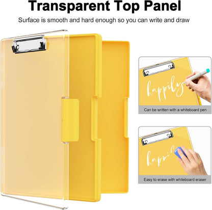 Piasoenc Clipboard with Storage, 8.5 x 11 Clip Boards with 2 Storage Case and A4 Paper Folder, Clear Dry Erase Top Panel, Heavy Duty Plastic, Folio & Side Opening, for Nurses, Teachers, Lawers,Black