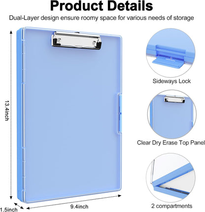 Piasoenc Clipboard with Storage, 8.5 x 11 Clip Boards with 2 Storage Case and A4 Paper Folder, Clear Dry Erase Top Panel, Heavy Duty Plastic, Folio & Side Opening, for Nurses, Teachers, Lawers,Black