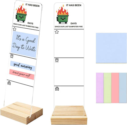 Sticky Notes Monitor Memo Board Acrylic Note Holder with Removable Wooden Base, Everything is Fine Logo Desk Set Includes 200 Sheets Two Sizes Sticky Notes, Office Desk Accessories Organizer