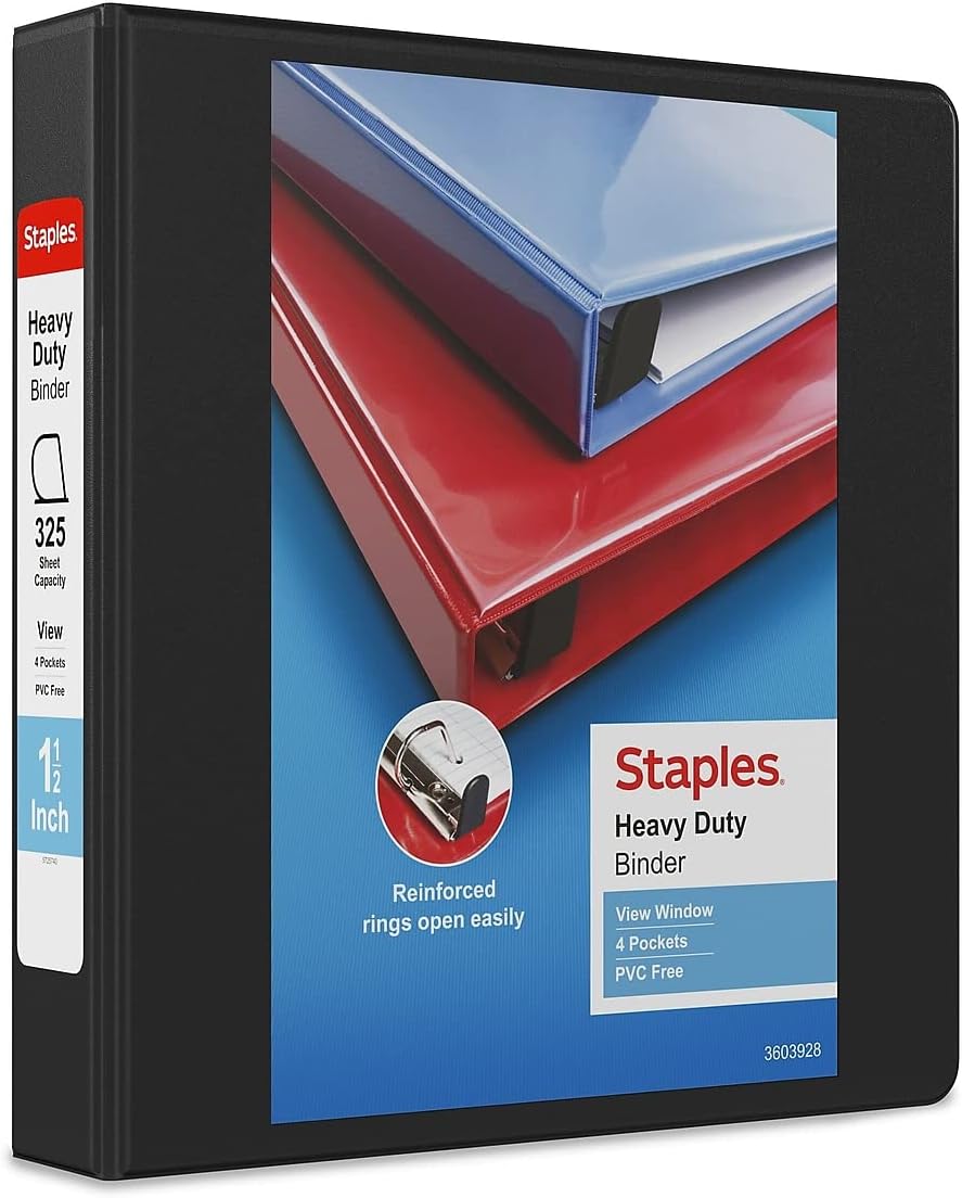 Staples Heavy-Duty 2-Inch D-Ring View Binder, Reinforced Spine, Holds Up to 450 Sheets, Gray, for Office & School