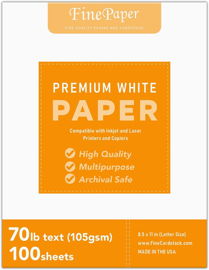 Bright White Paper - Multipurpose Office Print Writing Copy - Flyers, Posters, Design Proposals, Business Documents | 8.5 x 11 | 70lb Text (28lb Bond) | Acid Free Paper | 100 Sheets per Pack