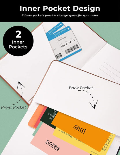 AISBUGUR Pocket Notebook Small Notebook 2-Pack, 3.7" x 5.7" Pocket Notebooks Hardcover with Thick Lined Paper, Inner Pockets, Cover Letter Embossing Design Mini Journal Notepad Black+Brown