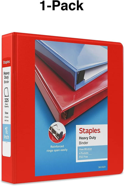 Staples Heavy-Duty 2-Inch D-Ring View Binder, Reinforced Spine, Holds Up to 450 Sheets, Gray, for Office & School
