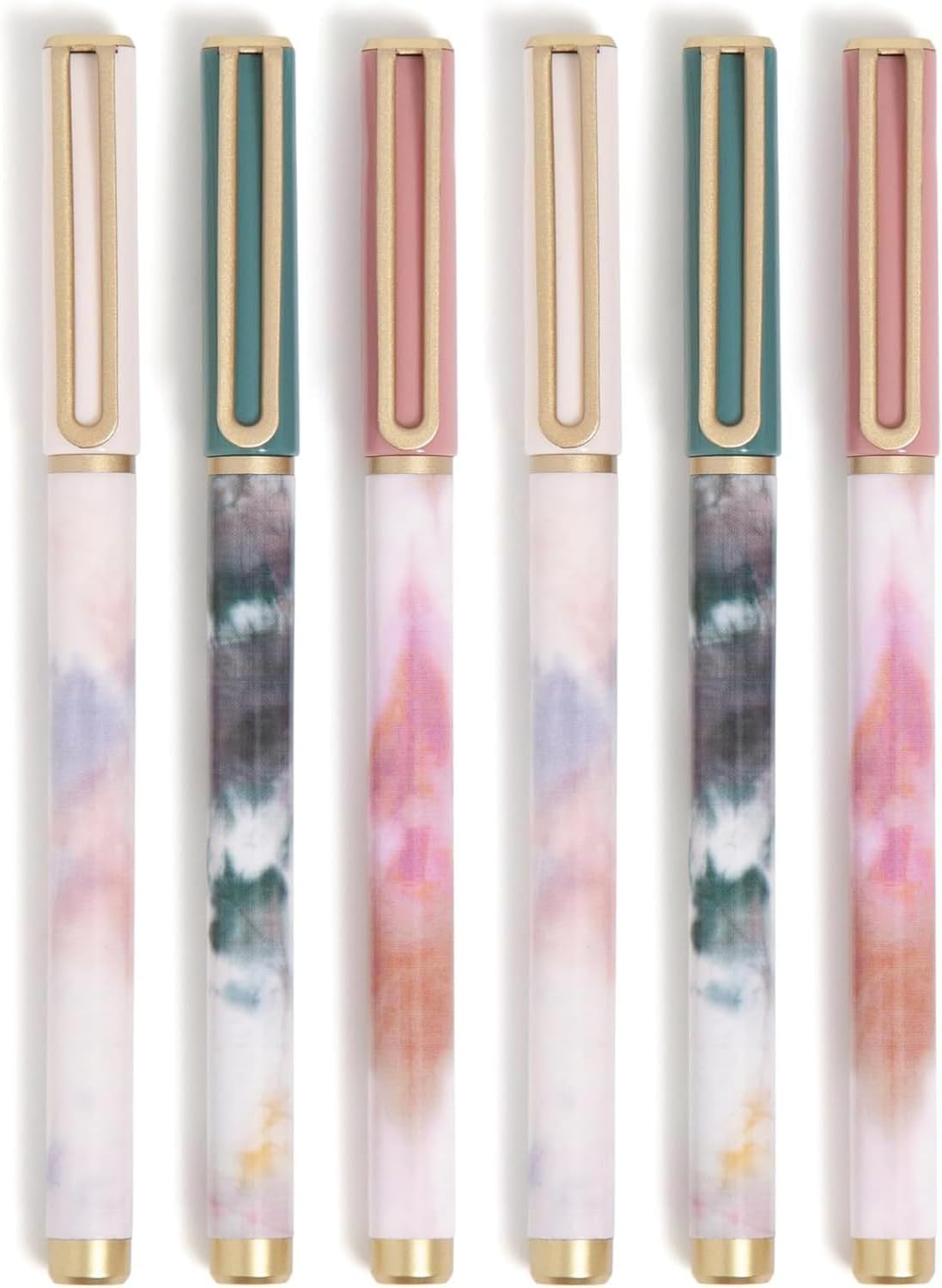 U Brands Catalina Felt Tip Pens, Set of 6 Black Ink Pens, Soft Touch Jewel Tones, Gold Details, Medium (0.7 mm) Point