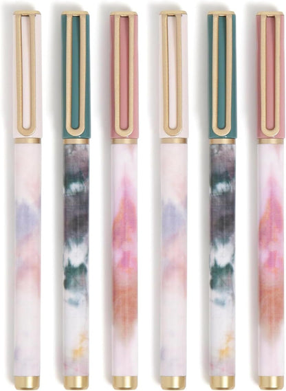 U Brands Catalina Felt Tip Pens, Set of 6 Black Ink Pens, Soft Touch Jewel Tones, Gold Details, Medium (0.7 mm) Point