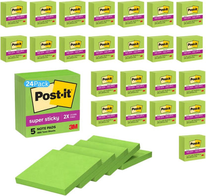 Post-it Super Sticky Notes, 5 Sticky Note Pads, 3 x 3 in., School Supplies, Office Products, for Vertical Surfaces, Monitors, Walls and Windows, First Snow White