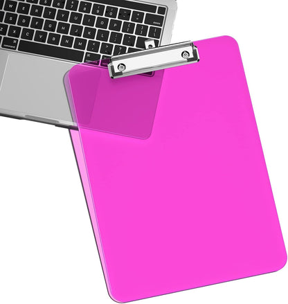 Rimilak Plastic Clipboards with Low Profile Metal Clip, Translucent Board, 12.5 x 9 In Letter Size, Office Supply, Back to School, Pink