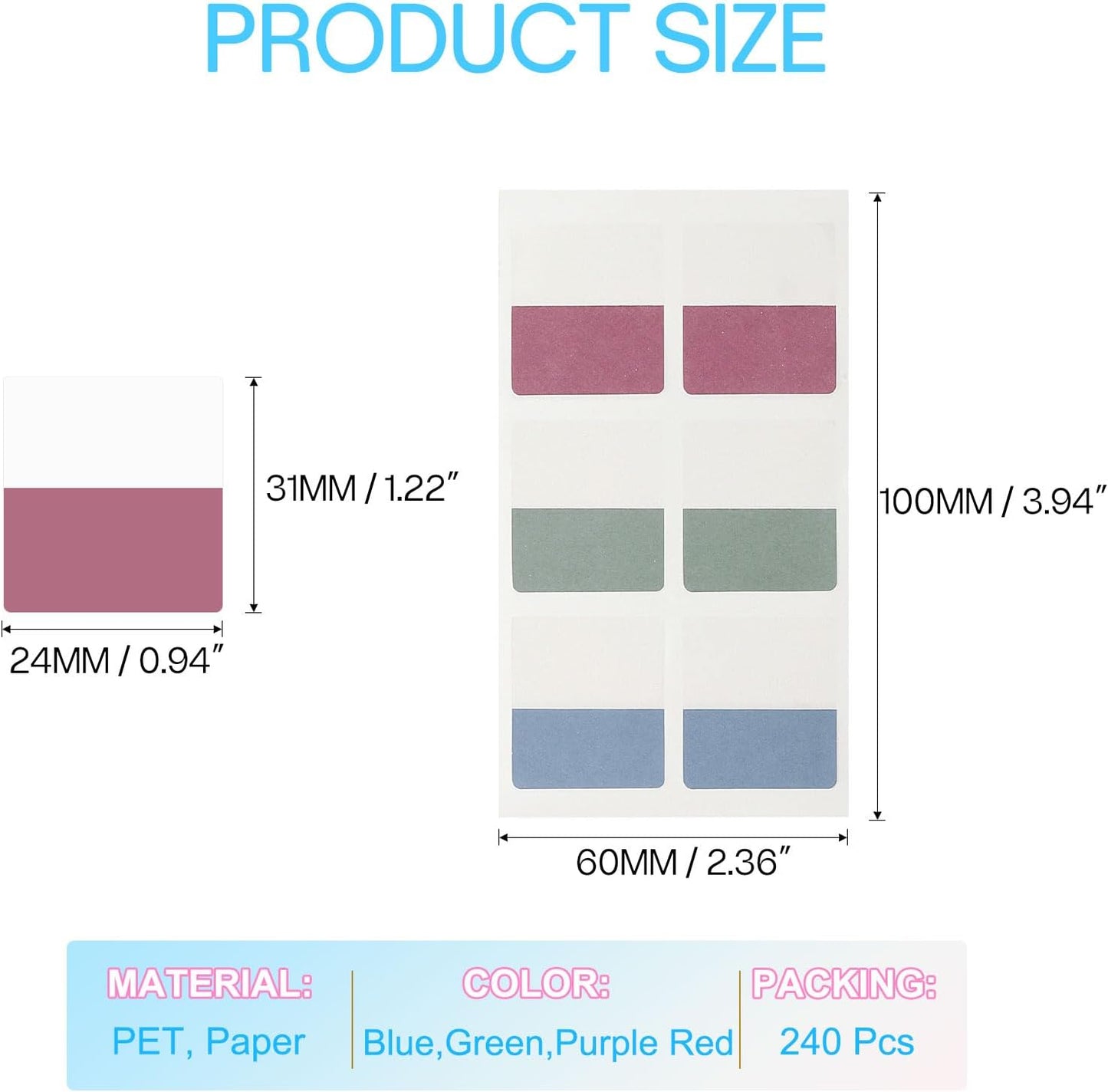 PATIKIL Clear Index Sticky Tabs, 240 Pcs Large Transparent Sticky Notes Bookmarks Planner Stickers Page Tabs for Office Notebooks File Folder Ledger Book, Gradient Purple