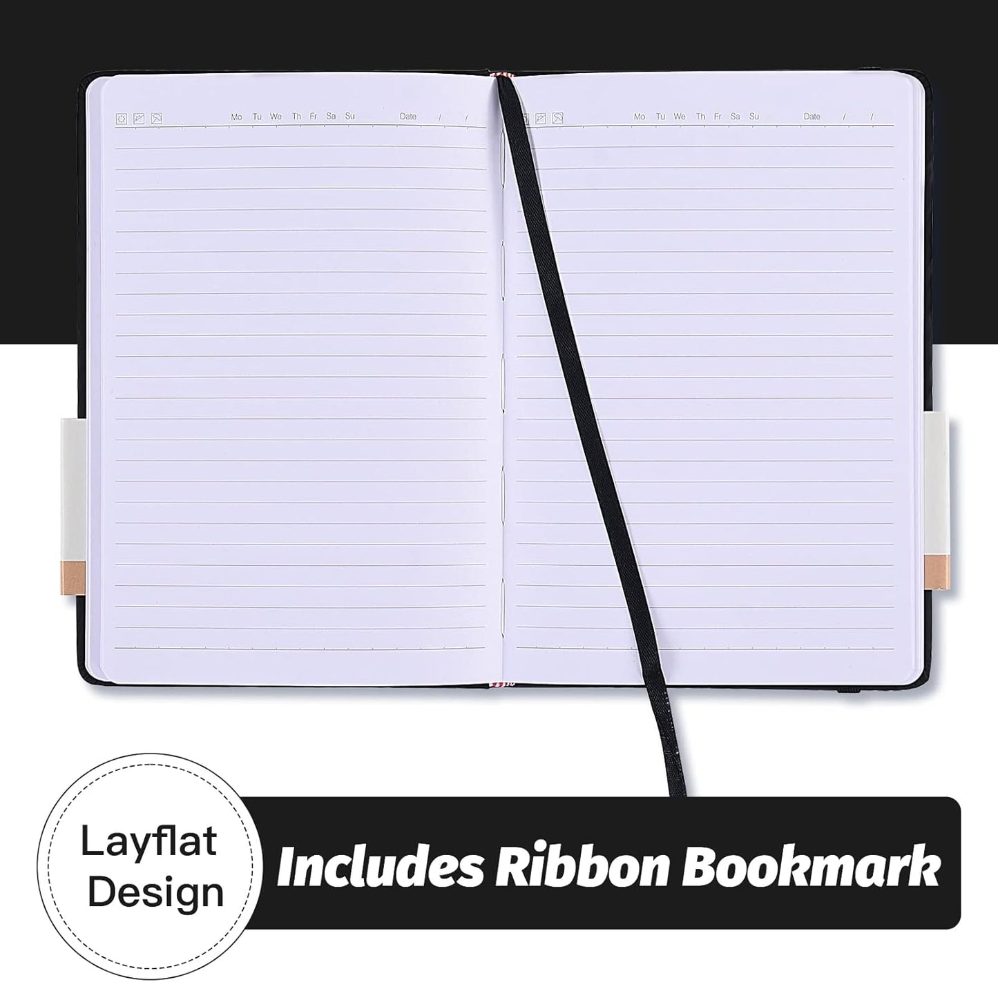 SUIN Hardcover-Journal-Notebooks, A5 Lined Journals Notebook for Writing 200 Pages, 8.2 x 5.5 inch, Classic Ruled Notebooks for Work/Travel/College (Black- 1 Pack)