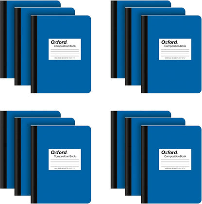 Oxford Composition Notebook 12 Pack, School Supplies, Notebooks for School, Journal for School, Writing Book, Wide Ruled Paper, 7.5 x 9.75 Inches, 80 Sheets, Blue Covers (63743)