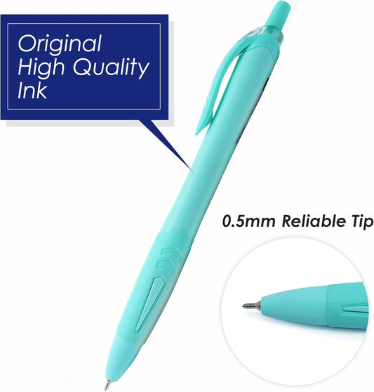 FLEXOFFICE Ballpoint Pens, Blue Ink, 0.5mm Fine Point, 12 Count Pack, Smooth Ink Pens, Ball point Pens, Assorted Body Color (FO-GELB039-Blue)