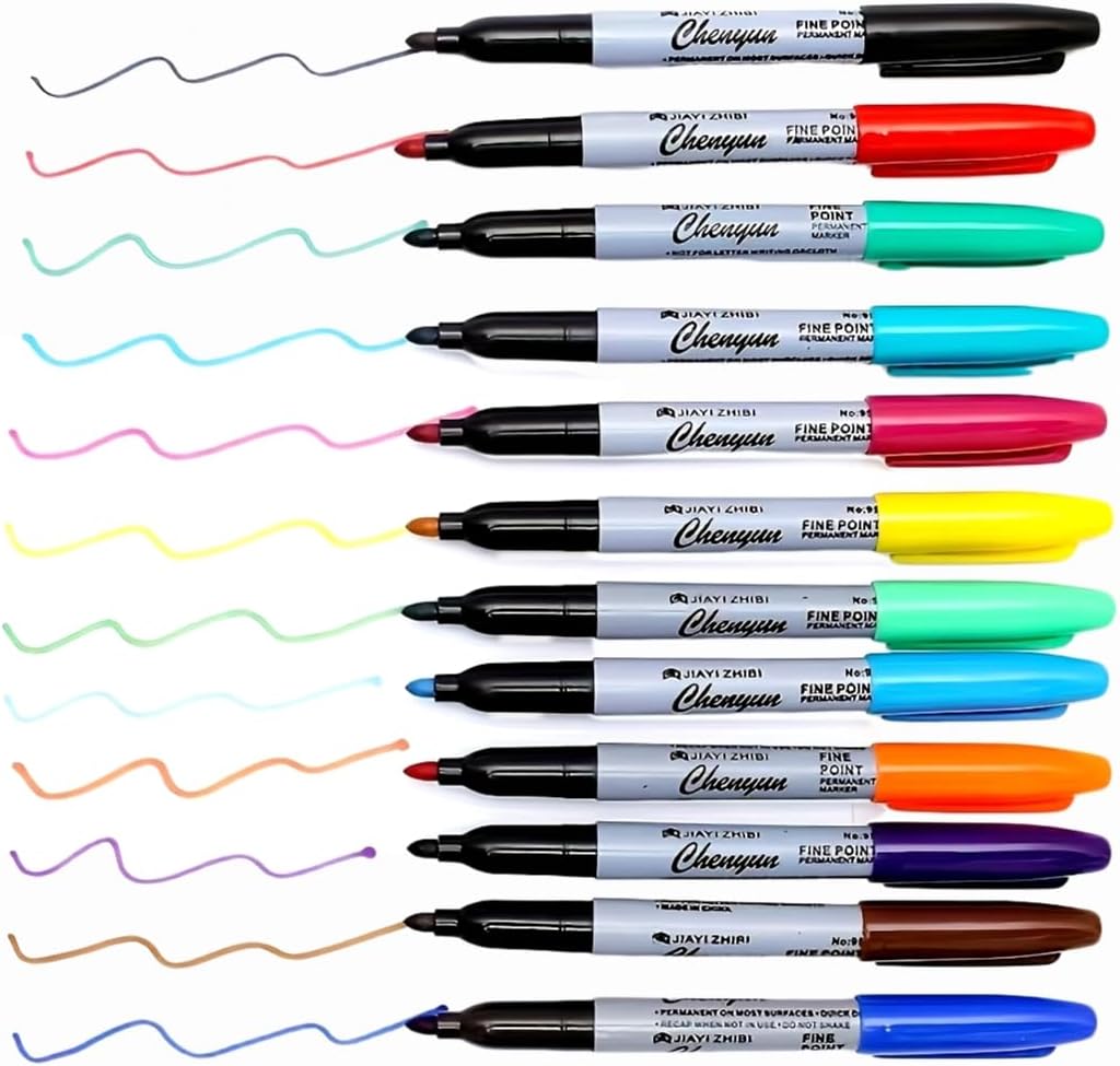 Permanent Markers, Fine Tip, 1.0mm, Quick Drying, Waterproof, for Glass, Tiles, Cloth, and General Surfaces, 50 Count (12)