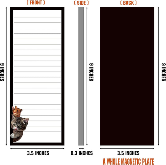 bvya 3 Full Back Magnetic Fridge Notepads-Large Notepads (3.5x9inch) for Grocery List, Shopping List, To-Do List, Reminders, Recipes- Memo Pad and Scratch Pad with Cute Cats Designs-60 Sheets Per Pad