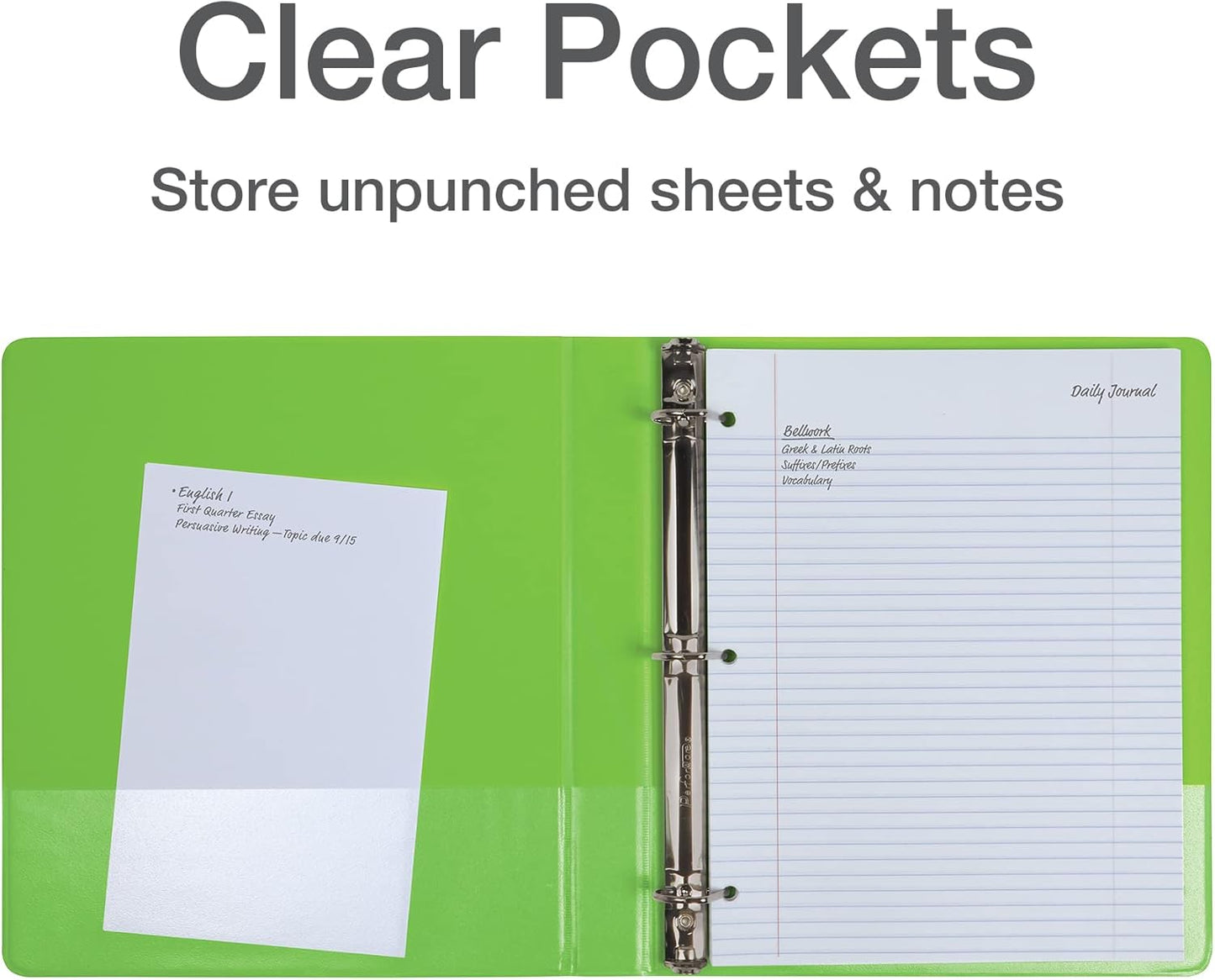 Oxford® 3 Ring Binders, Binders for School and Office, Durable 2 inch D Rings, Holds 540 Sheets, ClearVue™ Presentation Binder, Green, 4PK