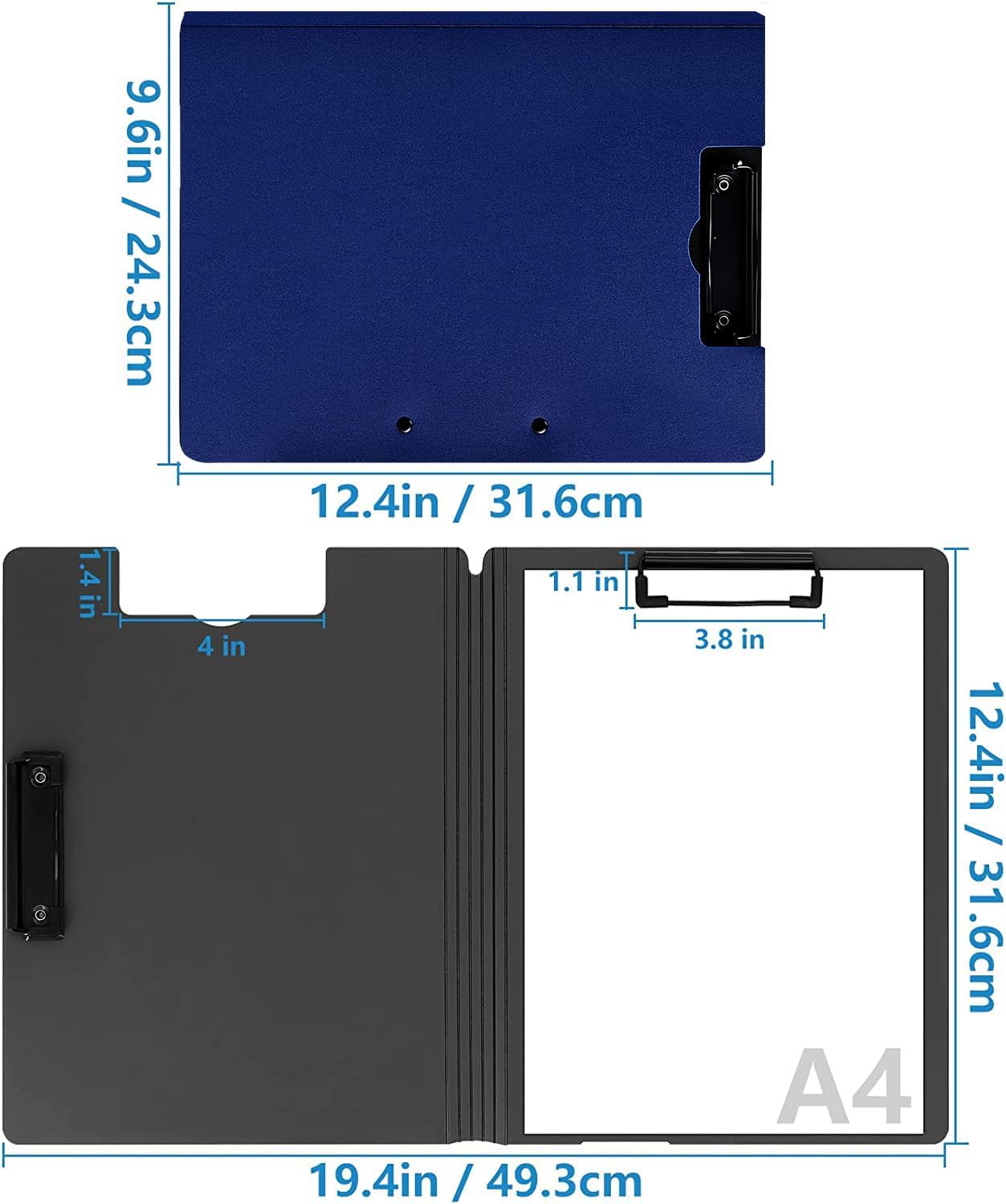 Clipboard Folder, A4 Foldable Clipboards, Office Clipboard Folder with Double Clips Metal Clip, 360 Degree Foldable Storage Clipboards for Office, School or Medical Field, Blue